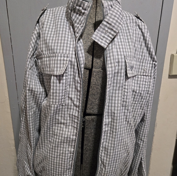 Basic Code Men's Lightweight Check Zip-Up Jacket - Gray - Picture 2 of 6